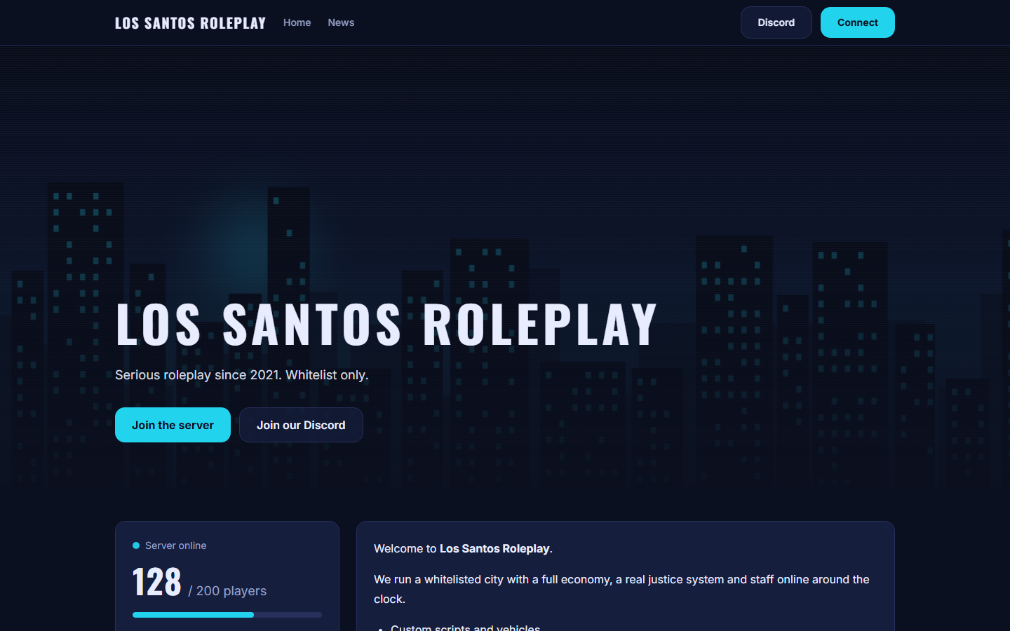The Los Santos Roleplay website built with Communio