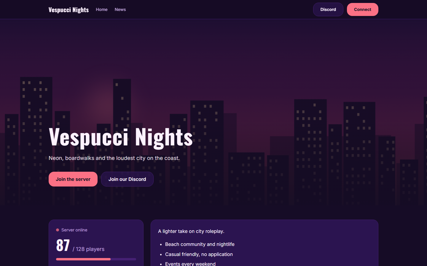 The Sunset template, shown on Vespucci Nights